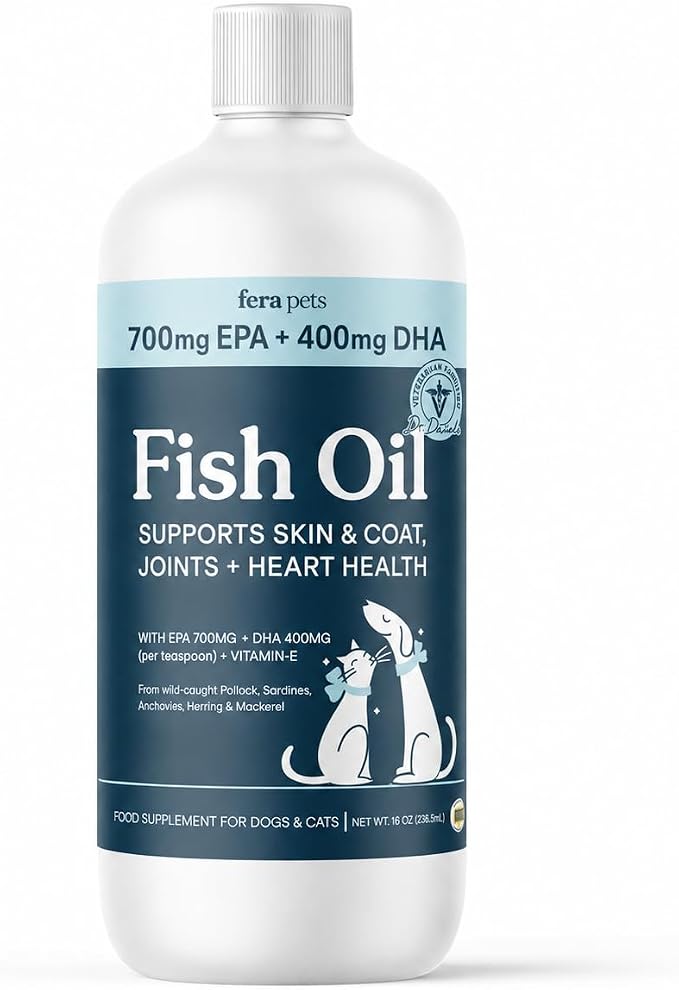 Fish Oil - Omega 3 for Dogs & Cats to Support Joints, Heart, Skin and Coat Health - Non GMO with Vitamin E - 8 oz