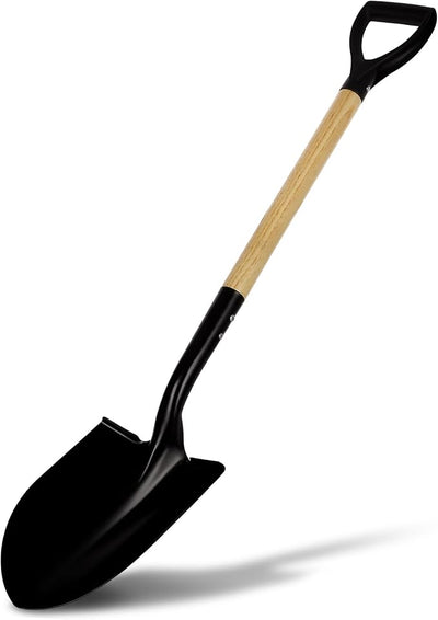 41-Inch Round Heavy Duty Digging Shovel, Wooden Handle with D-Grip & Alloy Steel Head, Ideal for Garden, Construction, and Masonry - Perfect for Digging Soil, Dirt, and Gravel