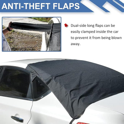 Rear Window Snow Cover, 600D Oxford Winter Windshield Cover with Long Flaps and Magnets Protect Rear Windscreen from Snow Ice Frost, All Weather Back Window Cover Snow-Shade Fit Most Cars
