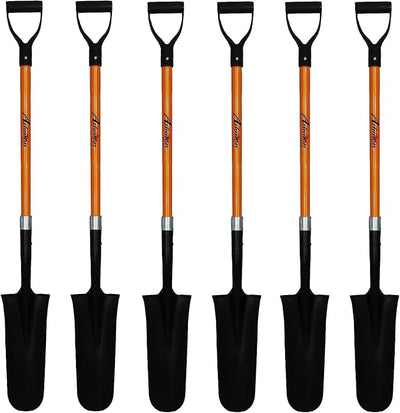 Ashman Drain Spade Shovel (Pack of 6) - 48-Inch Long D Handle Spade - Heavy Duty Handle with Thick Metal Blade - Premium Quality Orange Multi Purpose Shovel.