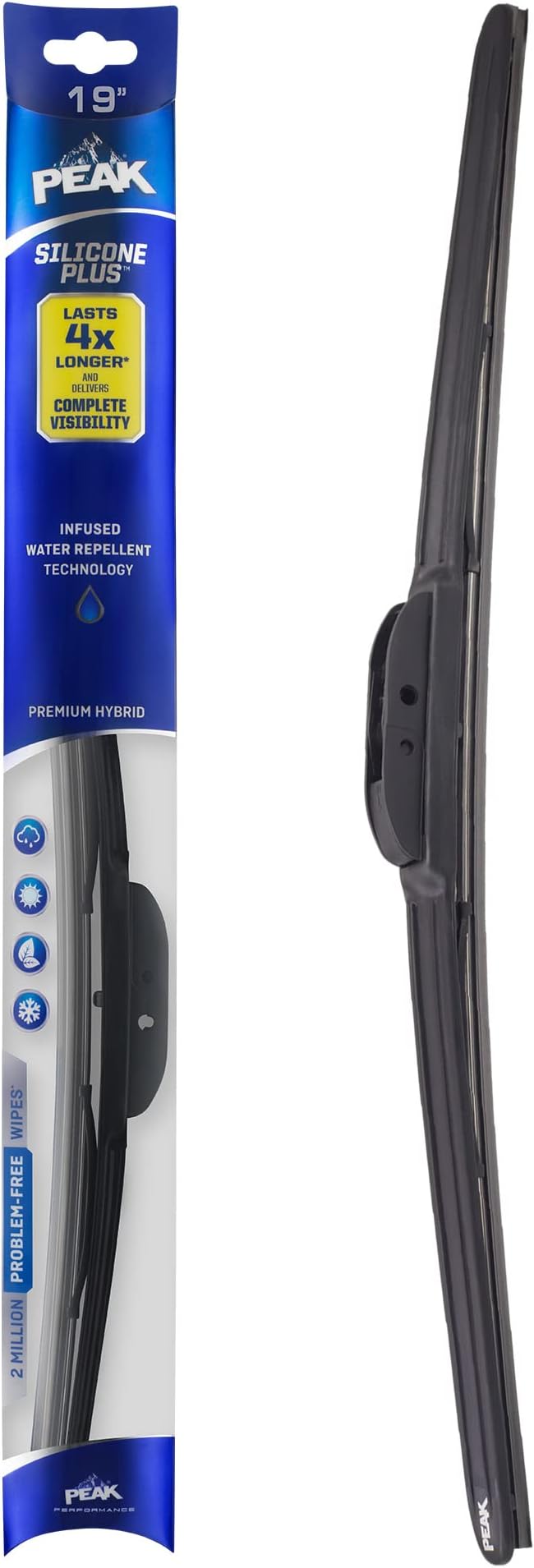 PEAK Silicone Plus 19" All-Weather Hybrid Windshield Wiper Blade, Premium Replacement Front Windshield Wiper Blade with Universal Connector, Pack of 1