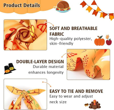 Vivifying Thanksgiving Dog Bandana, 2 Pack Turkey and Pizza Dog Scarves Costumes, Funny Holiday Accessories for Thanksgiving Dinner, Photo Prop, and Party Decor (X-Large, Orange & Brown)