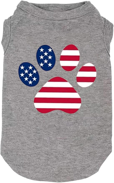 American Flag Dog Shirt - 4th of July Funny Graphic T-Shirts & Sport Vest (Medium, Grey02)