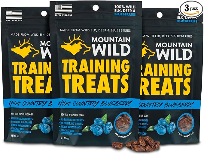 High Country Wild Blueberry Elk & Venison Training Dog Treats - Natural Grain-Free Puppy & Dog Snacks - Protein for Training & Reward - No Fillers, No Artificial Preservatives, 4oz 3 Packs