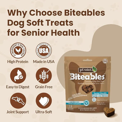 Get Naked Biteables Senior Health Soft Dog Treats, Real Chicken Treat for Toothless Dogs, 6oz 1 Pouch