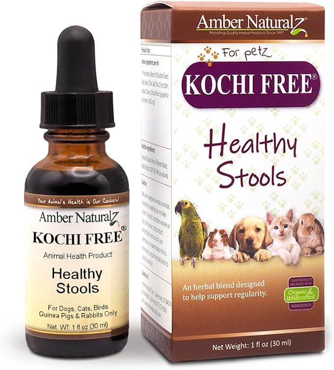 Kochi Free Herbal Supplement for Dogs, Cats, Birds, Guinea Pigs, and Rabbits | Pet Herbal Supplement for Healthy Stool Support | 1 Fluid Ounce Glass Bottle | Manufactured in the USA