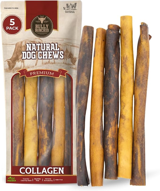 Premium (12" Collagen - 5 Pack) Beef Chews for Dogs – All-Natural, Long-Lasting Dental Treats, Protein-Rich, Grain-Free, Healthy Digestive Support for Dogs