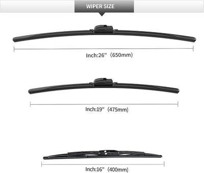 Front and Rear Windshield Wipers for Toyota Sienna 2005-2010 | 26" 19" 16" Quiet and Streak-Free Front and Back Wiper Blades Assembly All-Season OEM Automotive Replacement Accessories