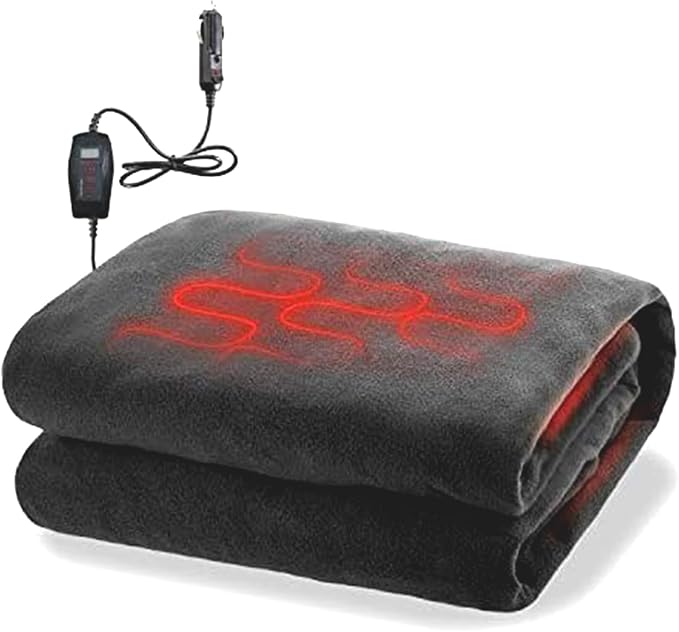ZONETECH Heating 12V Polar Fleece Material Blanket - Ideal for Summer Camping, Road Trips, Picnics, or Relaxing in The Convenience of Your Vehicle or Home