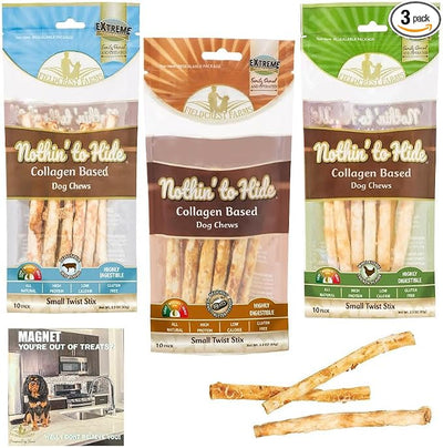 Fieldcrest Farms Nothing to Hide Natural Rawhide Alternative Twist Stix for Dogs - 3 Pack (Chicken, Beef, Peanut Butter) Premium Easily Digestible Chews, Magnet