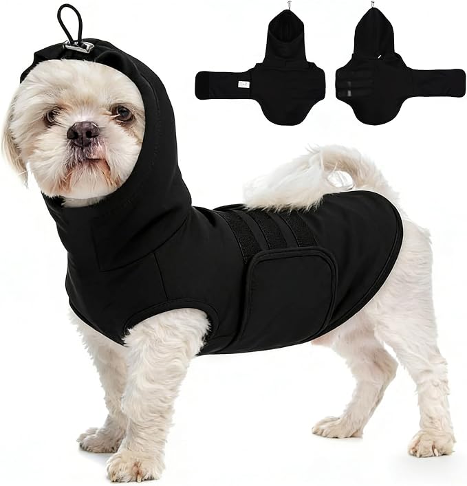 Dog Calming Vest, Dog Anxiety Vest with Ear Wrap to Reduce Noise Stress, Anxiety Jacket for Dogs, Dog Compression Shirt Anxiety for Separation, Fireworks, Vet Visits (Black, XS)