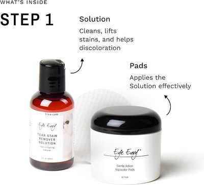 Eye Envy Cat Tear Stain Remover Starter Kit with ProPowder Brush. Stain Solution, Applicator Pads, Stain Powder, and Small Applicator Brush. Tear Stain Cleaning Kit. Lasts 30-45 Days. Made in USA.
