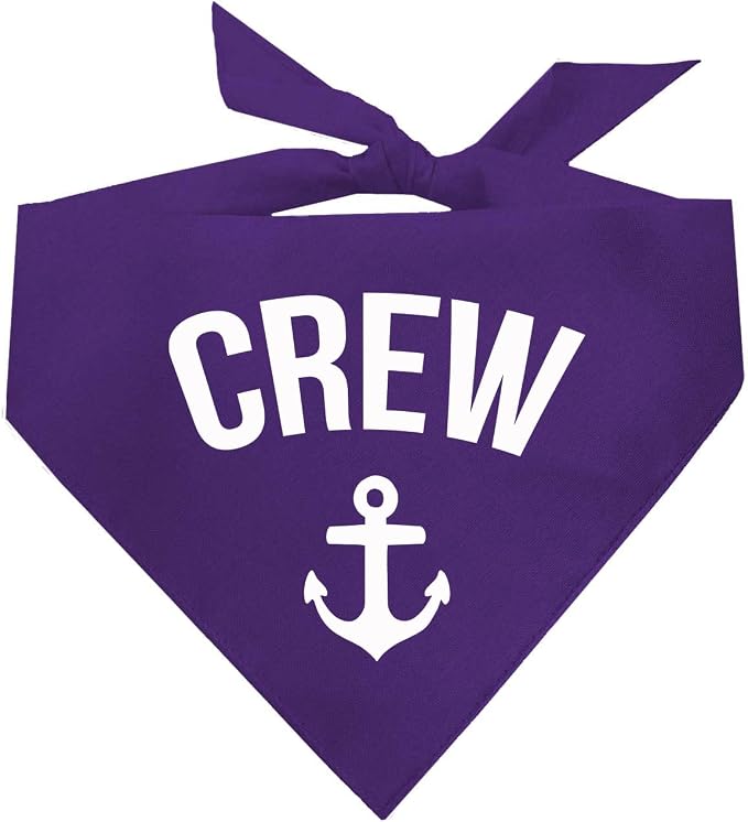 Crew with Anchor Dog Bandana | 100% Cotton | Made in USA | Boat & Fishing | Captain | Beach & Lake | Summer | Outdoors | Father's Day |Purple, One Size (265)