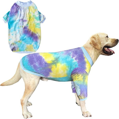 Tie Dye Dog Clothes - Breathable Cotton Dog Shirt Pajamas Blue Large