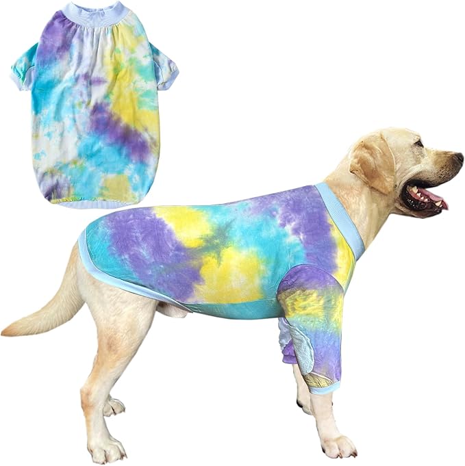 Blue Tie Dye Dog Clothes for Medium Dogs Breathable Cotton Dog Shirt Dog Pajamas Big Dogs Boy Girl Medium