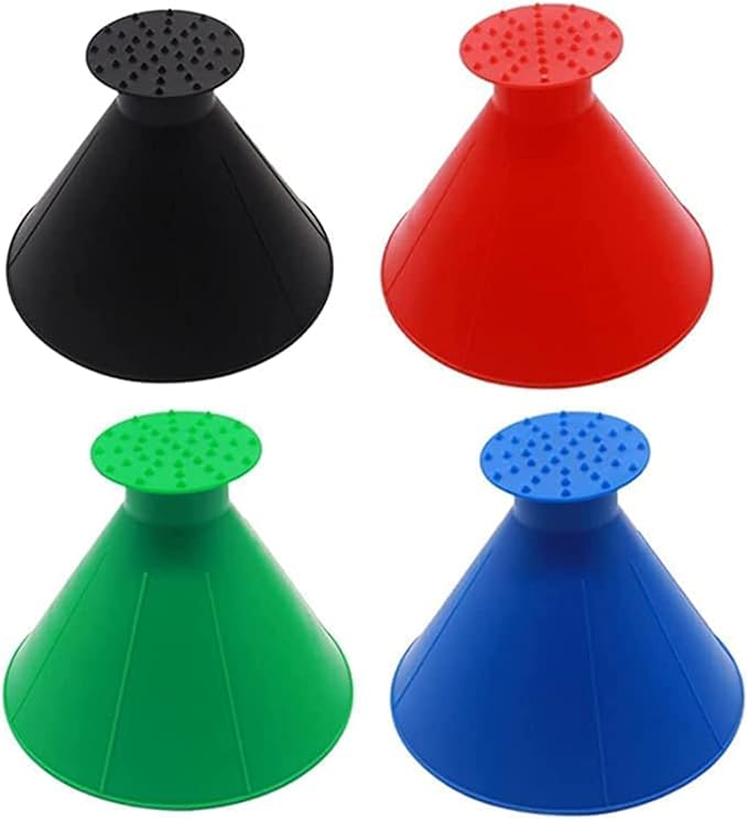 4PCS Car Snow Removal Kit, Ice Scraper with Cone Funnel & Round Plastic Snow Shovel, Effective Snow Brush and Scratch Tool for Winter-Black-Red