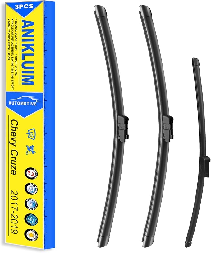 ANIKLUIM® Wiper Blades for Practical Family Driver: 28"+24"+10" Windshield Wipers Set Replacement for 2017-2019 Chevy Cruze - All-Weather, Quiet & Streak-Free - Easy DIY Snap-On Installation (3PCs)