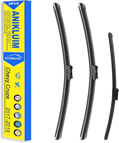 ANIKLUIM® Wiper Blades for Practical Family Driver: 28"+24"+10" Windshield Wipers Set Replacement for 2017-2019 Chevy Cruze - All-Weather, Quiet & Streak-Free - Easy DIY Snap-On Installation (3PCs)