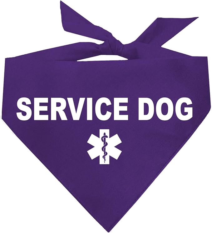 Service Dog Dog Bandana | 100% Cotton Adjustable Triangle |Service Dog | Working Animal | Assistance |Purple, X-Small (307)