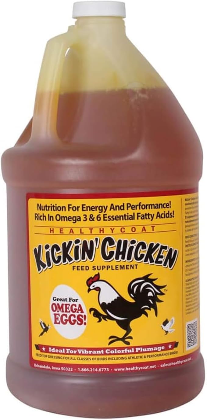 Kickin' Chicken Feed Supplement: Gallon. Plumage, Skin, Molting, Egg, Immune System, Energy