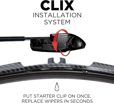 Clix Wipers - 14" Black Carbon Fiber Automotive Replacement Wiper Blade (Pack of 1) Universal Clip On All-Weather Flex Frame Windshield Wiper