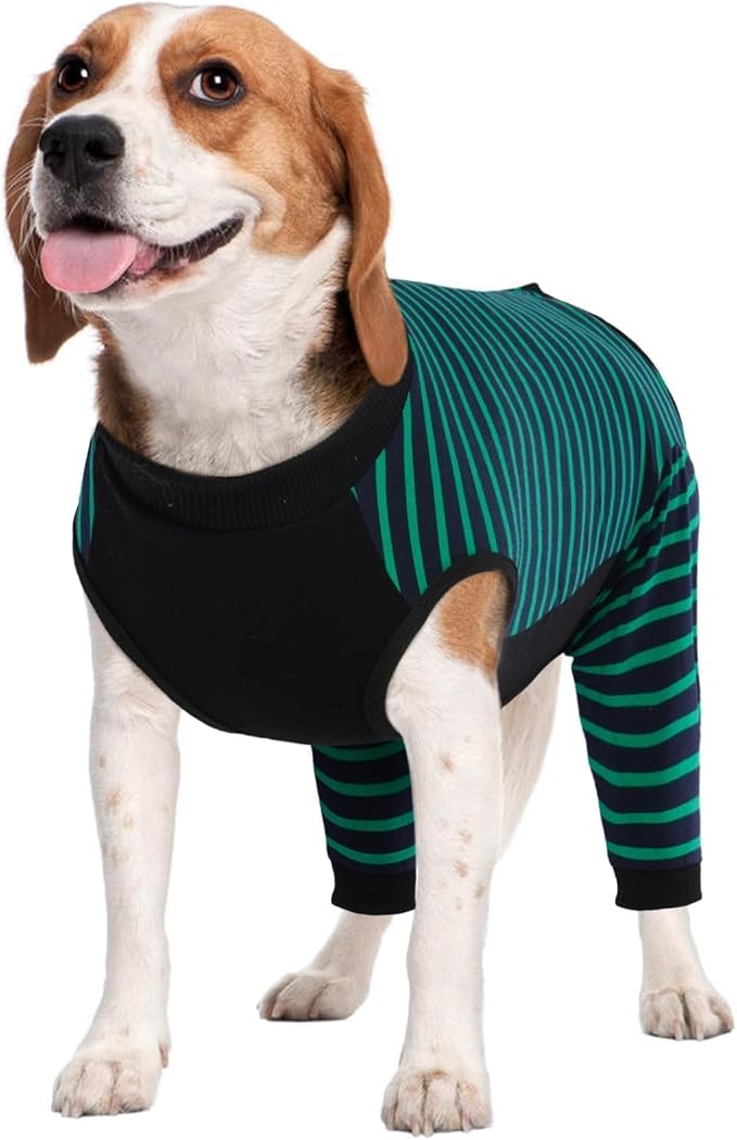 Kuoser Dog Recovery Suit with Anti Licking Rear Leg Sleeve, Green L | Abdominal Dog Surgical Suit with Pants Cover Protect Wounds, Dogs Elbow Protector Soft Pet Surgery Onesie Cone Alternative