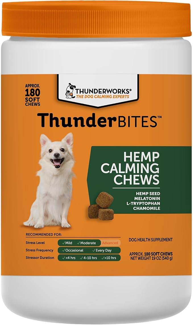 Hemp Calming Chews for Dogs, Everyday Use Can Help Relieve Stress from Separation, Storms, Fireworks & Travel (180 Count), Formerly ThunderWunders