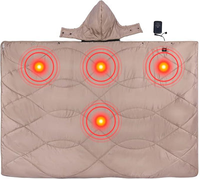 iClimb Heated Camping Blanket with Hood and 5V 5000mAH Battery Pack (Khaki)