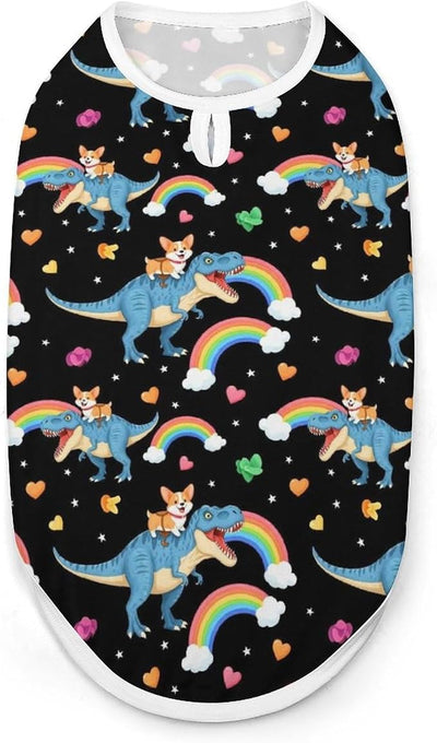 Versatile Soft Sleeveless Dog Cat Shirt Funny Corgi Dinosaur, Breathable Pet Clothes for Daily Wear Holiday Decor, XX-Large