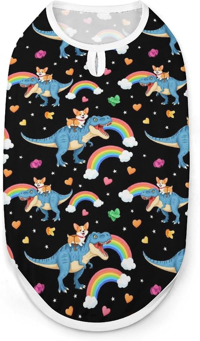 Birthday Decoration Dog Sleeveless Tank Top, Soft Breathable Pet Shirt Funny Corgi Dinosaur for Small Medium Puppies, Medium