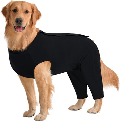 Kuoser Dog Recovery Suit with Anti Licking Rear Leg Sleeve, Black 2XL | Abdominal Dog Surgical Suit with Pants Cover Protect Wounds, Dogs Elbow Protector Soft Pet Surgery Onesie Cone Alternative