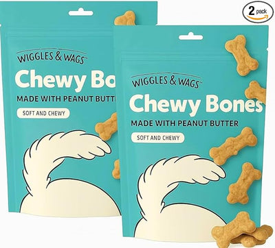 Wiggles & Wags Chewy Bones Dog Treats, Peanut Butter, Soft and Chewy, 2 Pack