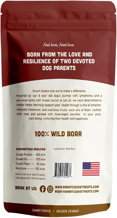 Smart Cookie 100% Wild Boar Jerky Dog Treats - Single Ingredient Hypoallergenic Training Treats for Dogs and Puppies with Sensitive Stomachs - 100% Boar Meat, Grain Free, Made in USA - 3oz (3 Pack)