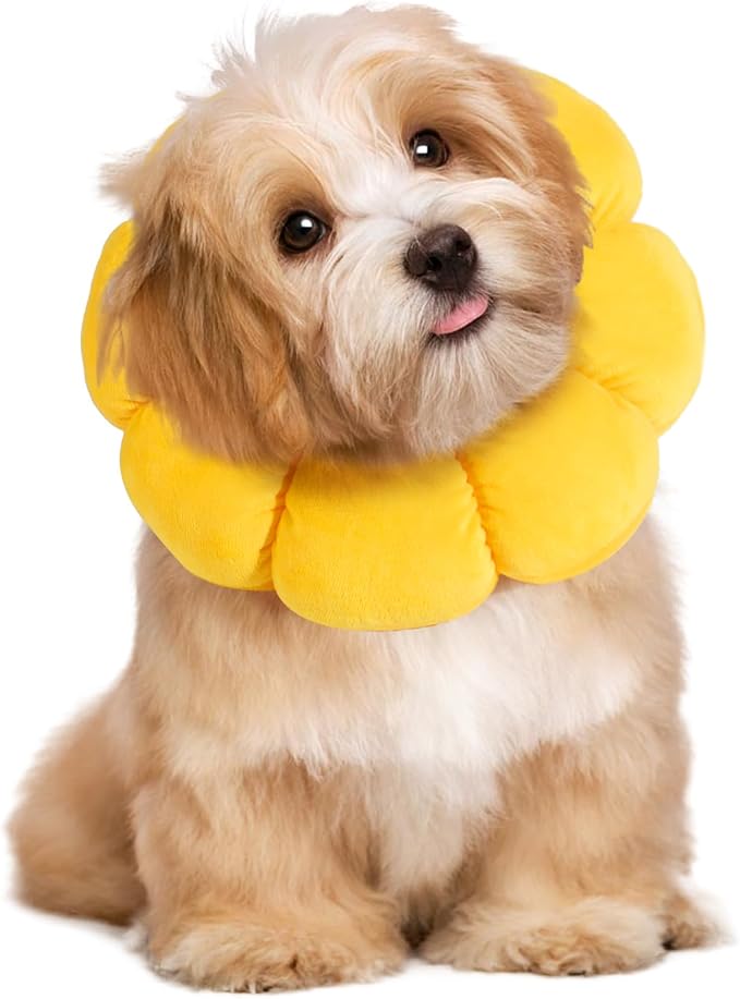 Soft Dog Cone for Dogs and Cats, Cute & Fluffy Flower Shape for Calming, Adjustable Dog Collar Alternative After Surgery, Protective Elizabethan Collar for Dogs Recovery & Stop Licking, S