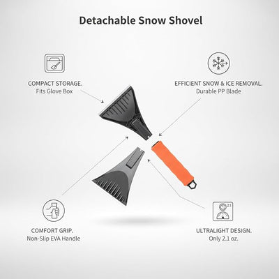 Glove Box Snow Shovel, Detachable PP Plastic Blade with EVA Grip Handle, Compact Vehicle Winter Tool for Car Trunk Storage (1 PC)
