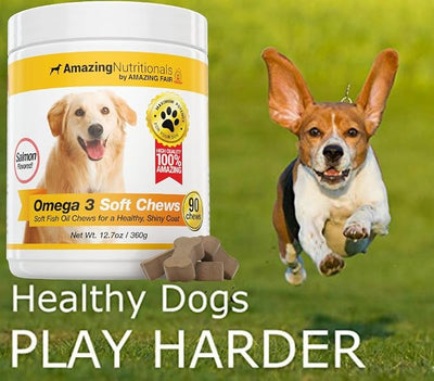 Amazing Omega 3 for Dogs - Fish Oil for Dogs Supplement 90 Salmon Soft Chews - Itchy Skin, Dry Skin, Shedding & Coat Support - Omega Fatty Acids EPA DHA - Made in USA