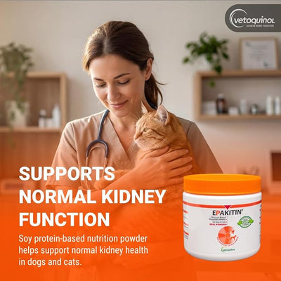 Vetoquinol Epakitin Chitosin-Based Phosphate Binder for Cats & Dogs – Renal Support Supplement Powder - 300g