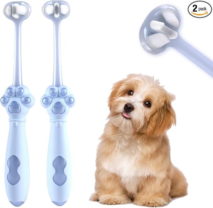 2-Pack 3-Sided Dog Toothbrush, Puppy Toothbrushes with Unique Bristle Technology, Oral Care for Pets, for Medium and Small Dogs