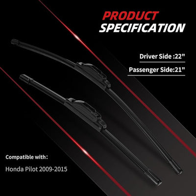 OTUAYAUTO Windshield Wiper Blades Replacement for Jeep Grand Cherokee Dodge Durango 2011-2023, Honda Pilot 2009-2015 All-Extreme Weather Performance Quiet No Trace Window Wipers 22"+21" (Pack of 2)