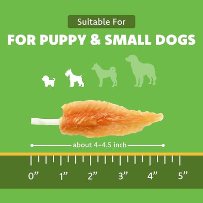 MON2SUN Dog Treats, 22 Count, 4–4.5 Inch Chicken Wrapped Rawhide Sticks, Triangle Shape Chews for Small Dogs & Puppies, 10.08 oz
