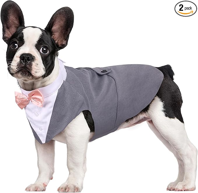 Dog Tuxedo Dog Suit and Bandana Set, Dogs Tuxedo Wedding Party Suit, Doggy Prince Bow Tie Shirt Formal Pet Wedding Attire for Large Medium and Small Dogs Golden Retriever Samo Bulldogs