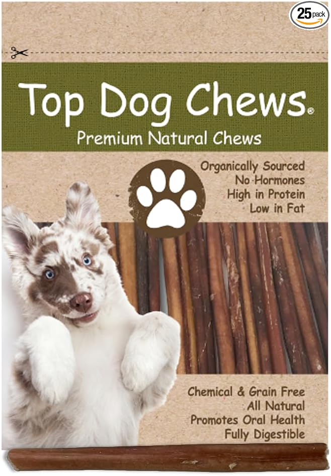 6" Bully Sticks - 100% Natural, Grass-Fed Beef from Free-Ranging Cattle, 25 Pack of, Long Lasting Dog Treats for Small, Medium, and Large Dogs, Ideal for Chewing, Healthy Teeth & Gums