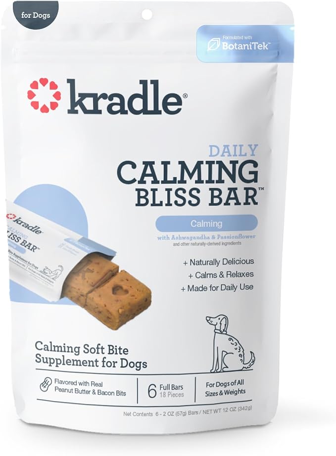 Bliss Bars for Dogs - Peanut Butter Flavored Calming - GABA L-Theanine - On The Go Packaging - Supports a Calm Demeanor - 6 Bars