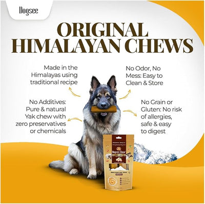 Dogsee Himalayan Yak Chews with Peanut Butter (Monster- 3 Chews) 60% Protein, Support Muscle Growth in Dogs Fight Plaque & Tartar Dog Treats Healthy Dog Chews for Teeth Cleaning