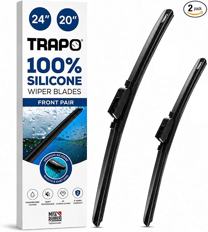 24” and 20" Hydrophobic Front Windshield Wiper Blades - Fits Toyota Camry, Tacoma, Honda Accord, Escape, Sorento - Durable & Silicone - Strong Water-Repellent Coating - Easy Install - 2 Blades