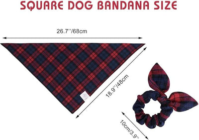 E-Clover Red Dog Bandanas & Matching Scrunchie Set Plaid Dog Scarf Bibs for Medium Large Dogs Girl Boy Pet Owner Gift Blue Valentine