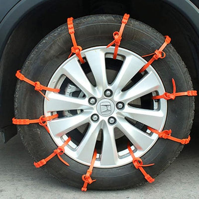 10Pcs Snow Tire Chain Anti-Slip Chains Adjustable Nylon Zip-Tie Track Claws Emergency Straps Durable and Stable Noise Reduction Mute Orange