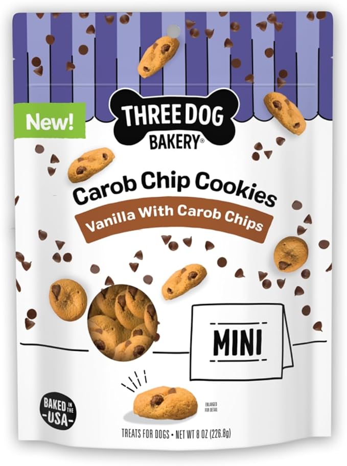 Mini Carob Chip Cookie Crunchy Dog Treats - Made with Real Ingredients - Bite-Sized Crunchy Treats for Dogs - 8 oz Bag