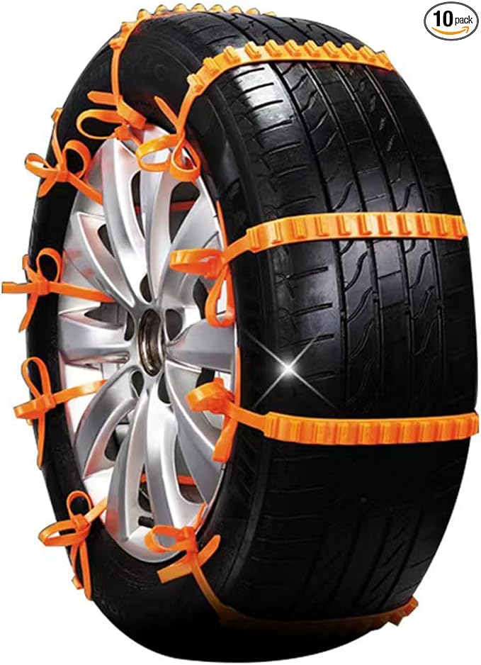 2025 Reusable Anti Skid Snow Tire Chains Car Winter Wheels Chain Universal Cable Tire Belts,10 Pack Orange Non-Slip Zip Tie Tires Chain Emergency for Auto Pickup Trucks Suv