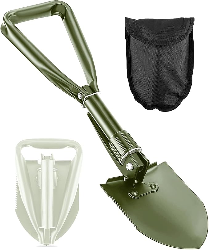 Digging Shovel, 18.5'' Lightweight Camping Shovel Portable High Carbon Steel Folding Mini Trowels for Outdoor Camping Backpacking Hiking Car Emergency Home Garden(Olive)